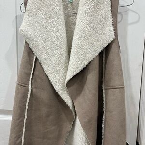 Susina Taupe Faux Suede Shearling Vest with Cream Lining